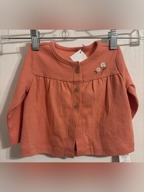 Carter's Coral Pink Button-Front Baby Cardigan with Floral Embroidery